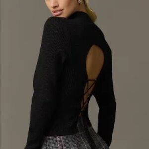 Anthropologie black Mock Neck Lace Up Open Back Sweater